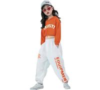 LOLANTA 2 Piezas de Ropa de Baile Callejero para niña Hip Hop, Sudadera Corta + Pantalones de chándal, Naranja, 6-7 años, 130