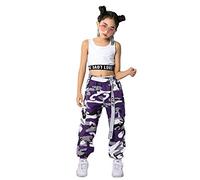 LOLANTA 2 piezas Niñas Trajes de Hip Hop, Chicas Camiseta, Pantalones de Chándal Conjunto de Ropa, Morado, 6-7 años, 130