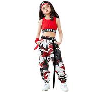 LOLANTA 2 piezas Niñas Trajes de Hip Hop, Chicas Camiseta, Pantalones de Chándal Conjunto de Ropa, Rojo, 10-11 años, 150