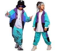LOLANTA 2 Piezas Ropa Hip Hop Niña,Traje de Baile Callejero,Conjunto de Chaqueta y Pantalones,11-12,Turquesa,160
