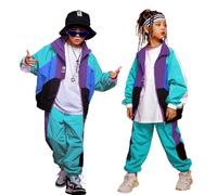 LOLANTA 2 Piezas Ropa Hip Hop Niña,Traje de Baile Callejero,Conjunto de Chaqueta y Pantalones,6-7,Turquesa,130