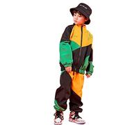 LOLANTA 2 Piezas Ropa Hip Hop Niña,Traje de Baile Callejero,Conjunto de Chaqueta y Pantalones(Verde,6-7,Tag 130)