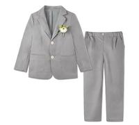 LOLANTA 2PCS Traje de Lino Boda Niño, Conjunto de Blazer y Pantalón Lino para PAJE Niños, Ropa de Bautizo Ceremonia Fiesta, Gris, 12-13 años, 160