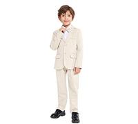 LOLANTA 3 Piezas Conjunto de Traje para Niños Conjunto de Blazer y Pantalón,Traje de Boda(Beige,7-8 años,Tag 130)