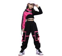 LOLANTA 3 Piezas Ropa Hip Hop Niña, Conjunto Top Corto y Pantalones Cargo(8-9 años, rosa,Tag 140)