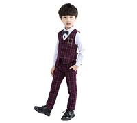 LOLANTA 4 Piezas Conjunto de Chaleco de Traje para niños, Chaleco Chaque, Pantalones,Camisas,Pajarita(6-7 años,Rojo,Tag 130)