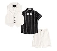 LOLANTA 4 Piezas Traje Corto de Boda para niños, Conjunto de Ropa de Ceremonia, Camisa + pantalón + Chaleco + Pajarita, Blanco, 9-10 años, 150