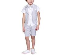 LOLANTA 4 pzs Trajes para Niños de Boda Verano, Conjunto Niño Vestir de Ceremonia Bautizo, Chaleco Pantalón Camisa con Pajarita, 5-6 años, Gris, Talla 120