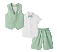 LOLANTA 4 pzs Trajes para Niños de Boda Verano, Conjunto Niño Vestir de Ceremonia Bautizo, Chaleco Pantalón Camisa con Pajarita, 4-5 años, Verde Salvia, Talla 110