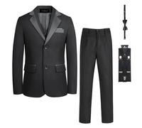 LOLANTA 5 Piezas Traje de Boda para Niño, Clásico Azul Corte Ajustado, Conjunto Formal(12-13 años,Negro,tamaño de la Etiqueta 160)