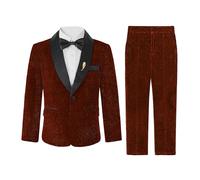 LOLANTA Blazer Brillante para Niño, Traje Formal de PAJE para Boda Smoking, Traje Rojo de Navidad para Niño, Set de Traje para Fiesta o Prom para Niños(Rojo Vino, 7-8 años, 130)