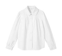 LOLANTA Blusa para Niñas de Manga Larga con Cuello Peter Pan y Volantes, Mezcla de Poliéster y Algodón, Camisa de Uniforme Escolar, Blanco (Cuello con Volantes), 14-15 años, 170
