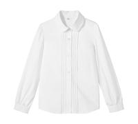 LOLANTA Blusa para Niñas de Manga Larga con Cuello Peter Pan y Volantes, Mezcla de Poliéster y Algodón, Camisa de Uniforme Escolar, Blanco (Cuello Peter Pan), 7-8 años, 130