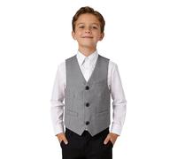 LOLANTA Chaleco Formal Gris para Niño, Chaleco de Smoking Monopeto Completamente Forrado con Bolsillos para Bodas (Gris, 7-8 Años, 130)