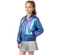 LOLANTA Chaqueta Bomber Metálica Brillante para Niña, Cazadora Ligera de Primavera y Otoño con Cremallera y Bolsillos, Estilo Corto, Cortaviento e Impermeable, 4-12 Años