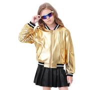 LOLANTA Chaqueta Bomber Metálica Brillante para Niña, Cazadora Ligera de Primavera y Otoño con Cremallera y Bolsillos, Estilo Corto, Cortaviento e Impermeable, 4-12 Años