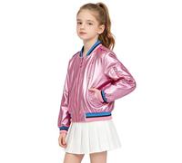 LOLANTA Chaqueta Bomber Metálica Brillante para Niña, Cazadora Ligera de Primavera y Otoño con Cremallera y Bolsillos, Estilo Corto, Cortaviento e Impermeable, 4-12 Años
