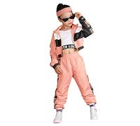 LOLANTA Conjunto de 3 Piezas de Ropa de Hip Hop para niñas, chándal Retro de los años 80, Camiseta sin Mangas Corta, Chaqueta con Cremallera y Pantalones Deportivos, Rosa, 8-9 años, 140