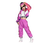 LOLANTA Conjunto de 3 piezas de ropa de hip hop para niñas, chándal retro de los años 80, camiseta sin mangas corta, chaqueta con cremallera y pantalones deportivos, Rosa roja, 8-9 años, 140