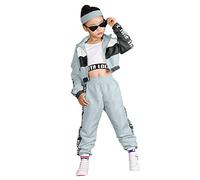 LOLANTA Conjunto de 3 piezas de ropa de hip hop para niñas, chándal retro de los años 80, camiseta sin mangas corta, chaqueta con cremallera y pantalones deportivos, Azul, 6-7 años, 130