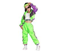 LOLANTA Conjunto de 3 piezas de ropa de hip hop para niñas, chándal retro de los años 80, camiseta sin mangas corta, chaqueta con cremallera y pantalones deportivos, Verde, 12-13 años, 170