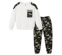 LOLANTA Conjunto de chándal de camuflaje para niño, sudadera de dos piezas y pantalón cargo, Blanco, 10-11 años, 150