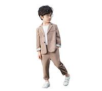LOLANTA Conjunto de Traje de 2 Piezas para niños Conjunto de Blazer y pantalón Caqui a Cuadros para niños, Ropa de Ocio o Vestido de Fiesta de Boda, Caqui, 4-5 años, 100