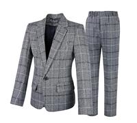 LOLANTA Conjunto de Traje de 2 Piezas para niños Conjunto de Blazer y pantalón Gris a Cuadros para niños, Ropa de Ocio o Vestido de Fiesta de Boda, Gris Oscuro, 12-13 años, 170