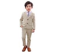 LOLANTA Conjunto de Traje de 2 Piezas para niños, Conjunto de Blazer y pantalón para niños, Ropa de Ocio o Vestido de Fiesta de Boda, Caqui Claro, 8-9 años, 140