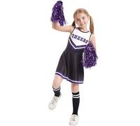 LOLANTA Disfraz Cheerleader Animadora Niña, Pompon Girl con Pompones (13-14 años, Negro,Tag M/170)