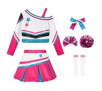 LOLANTA Disfraz de animadora brillante para niña con pompones, lazo y calcetines, rosa, 10-11 años, 150