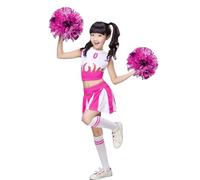 LOLANTA Disfraz de Cheerleader Animadora para Niñas Colegiala Animadora Uniforme Disfraz de Campeona de Animadora(Rosa,10-11 años,Fabricación 150)