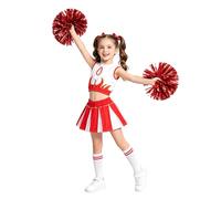 LOLANTA Disfraz de Cheerleader Animadora para Niñas Colegiala Animadora Uniforme Disfraz de Campeona de Animadora(Rojo, 6-7 años，tamaño de la Etiqueta 130)