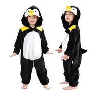 LOLANTA Disfraz Unisex de Pingüino para Bebé, Disfraz de Animal con Capucha para Niño, Traje de Unión de Franela, 3-4 años