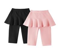 LOLANTA Leggings con Falda para niña, Pantalones Cortos con Falda Acampanada de Verano, carpi Deportivos Escolares para niños, Paquete de 2, Negro+Rosa, 6-7 años, 130