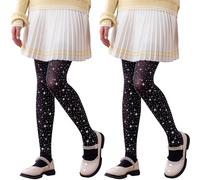 LOLANTA Medias con cristales de imitación para niñas, pantimedias semiopacas brillantes para baile, fiestas y espectáculos, 2 pares, Negro, 9-10 años, L