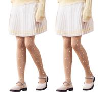 LOLANTA Medias con cristales de imitación para niñas, pantimedias semiopacas brillantes para baile, fiestas y espectáculos, 2 pares, Color de piel, 6-8 años, M