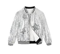 LOLANTA Niñas Lentejuelas Bomber Chaqueta con Bolsillos Cremallera Manga Larga Sparkle Béisbol Chaquetas para Niños 4-11 años