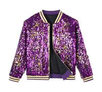 LOLANTA Niñas Lentejuelas Bomber Chaqueta con Bolsillos Cremallera Manga Larga Sparkle Béisbol Chaquetas para Niños 4-11 años
