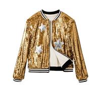 LOLANTA Niñas Lentejuelas Bomber Chaqueta con Bolsillos Cremallera Manga Larga Sparkle Béisbol Chaquetas para Niños 4-11 años
