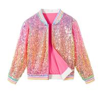 LOLANTA Niñas Lentejuelas Bomber Chaqueta con Bolsillos Cremallera Manga Larga Sparkle Béisbol Chaquetas para Niños 4-11 años