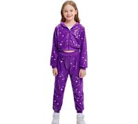 LOLANTA Niños Lentejuelas Hip Hop Traje de Baile Calle Ropa de Baile Conjunto Chaqueta Pantalón, Morado, 4-5 años, 110