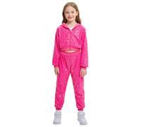 LOLANTA Niños Lentejuelas Hip Hop Traje de Baile Calle Ropa de Baile Conjunto Chaqueta Pantalón, Rosado, 11-12 años, 160