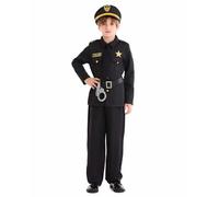 LOLANTA Niños Policía Disfraces Niño Uniforme Policía Set Carnaval Disfraz Halloween Día Mundial Profesiones Sombrero+Cinturón+Esposas+Corbata, Negro, 7-8 años, S