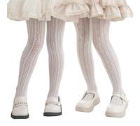 LOLANTA Pack de 2 Medias de Rejilla Fantasía para Niña, Pantys Infantiles de Encaje Calado para Fiesta, Corazón/trigo blanco, 5-8 años, M
