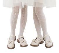 LOLANTA Pack de 2 Medias de Rejilla Fantasía para Niña, Pantys Infantiles de Encaje Calado para Fiesta, Flor/corazón blanco, 5-8 años, M
