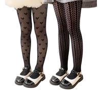 LOLANTA Pack de 2 Medias de Rejilla Fantasía para Niña, Pantys Infantiles de Encaje Calado para Fiesta, Corazón/trigo negro, 8-12 años, L