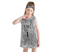 LOLANTA Ropa Hip Hop Niña Lentejuelas Ropa de Baile Trajes de Baile Callejero, Gris Plateado, 11-12 años, 160