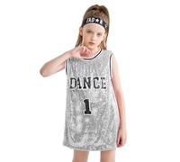 LOLANTA Ropa Hip Hop Niña Lentejuelas Ropa de Baile Trajes de Baile Callejero, Plata, 10-11 años, 150
