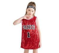 LOLANTA Ropa Hip Hop Niña Lentejuelas Ropa de Baile Trajes de Baile Callejero, Rojo, 10-11 años, 150